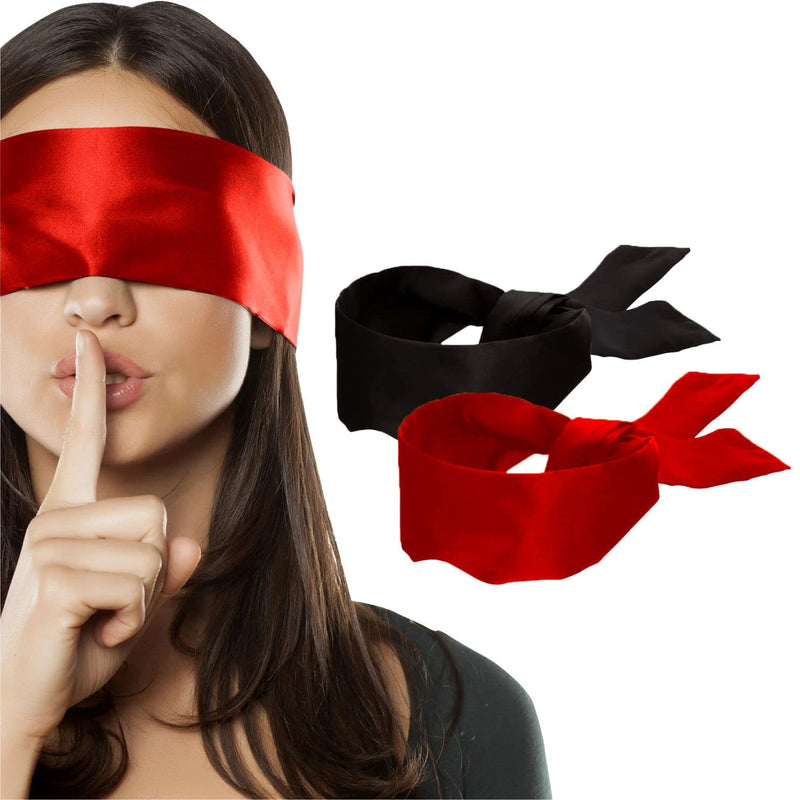 [Australia] - 2 pcs Silk Satin Blindfold Eye mask for Sleeping Games 155cm / 62” Silk Eye Covers Satin Sleep mask (Black+Red) Black+red 