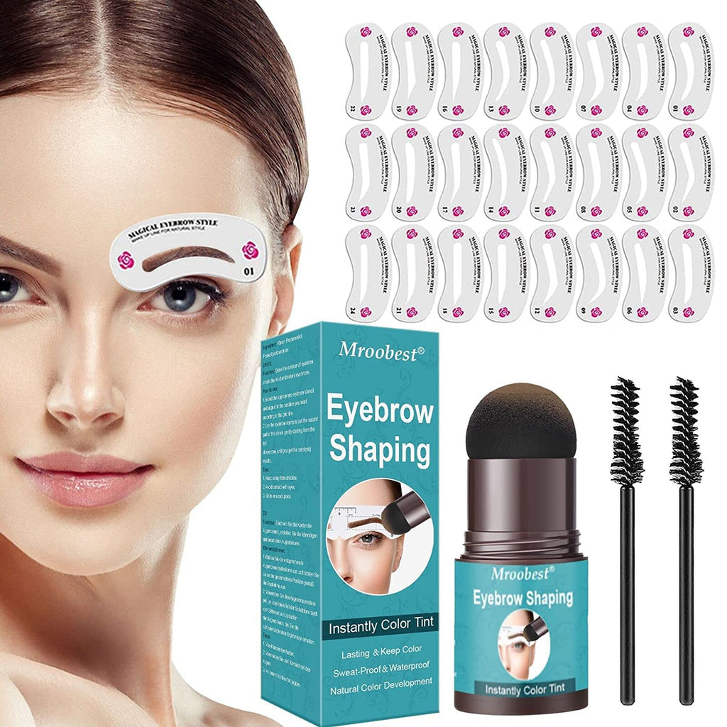 [Australia] - Eyebrow Stamp Stencil Kit, EyeBrow Stamp Kit, Eyebrow Stamp and Eyebrow Stencil Kit, With 24 Reusable Eyebrow Stencils, 2 Eyebrow Pen Brush, Waterproof, Hairline Shadow Powder Stick(Light Brown) 