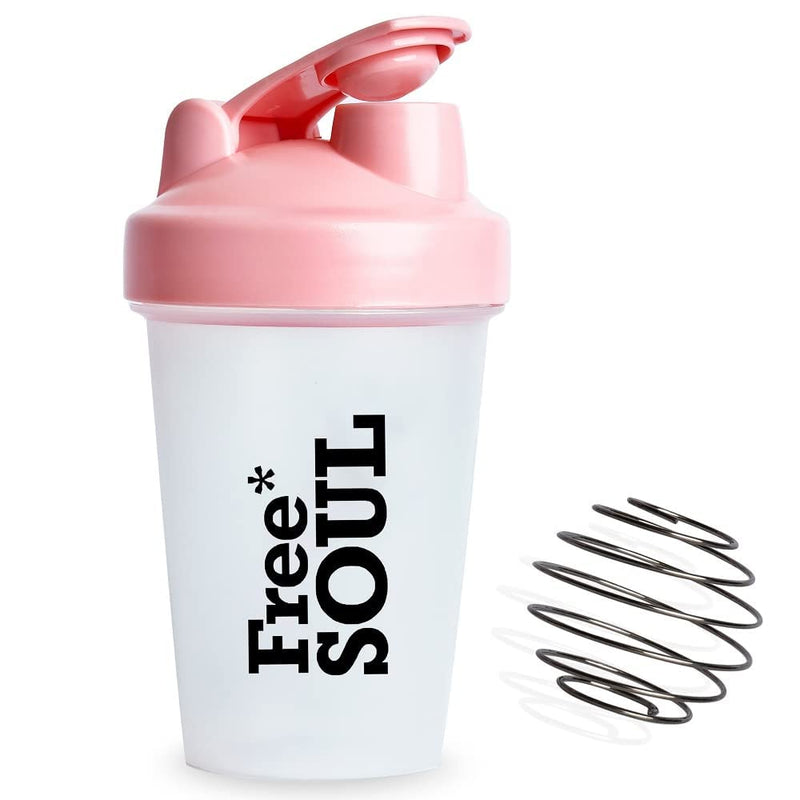 [Australia] - Free Soul Protein Shaker Bottle 400ml with Mixball | Pink | BPA Free | Mini Water Bottle for Protein Shakes | Small & Easy to Grip & Temperature Safe 
