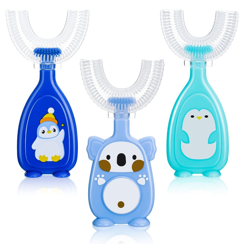 [Australia] - Pinenuts 3 Pack Kids U-Shaped Toothbrush, Silicone Manual Toothbrush Food Grade Whole Mouth Toothbrush for Kids Toddler Baby(2-6years Blue) 2-6 Years (Pack of 3) 