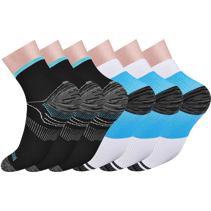 [Australia] - 6 Pairs Compression Socks for Men & Women Plantar Fasciitis Socks Low Cut Sports Socks Athletic Socks S-M 3 Black+3 Blue 