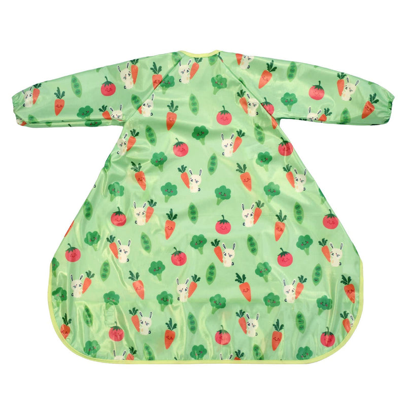 [Australia] - Bibetta Wipeezee XL Coverall Weaning Bib - Baby Bib with Sleeves - Wipe Clean Coverall Bib for Baby and Highchair Baby Led Weaning Unisex for Babies and Toddlers 6 Months +… Green - Bunny & Veg 
