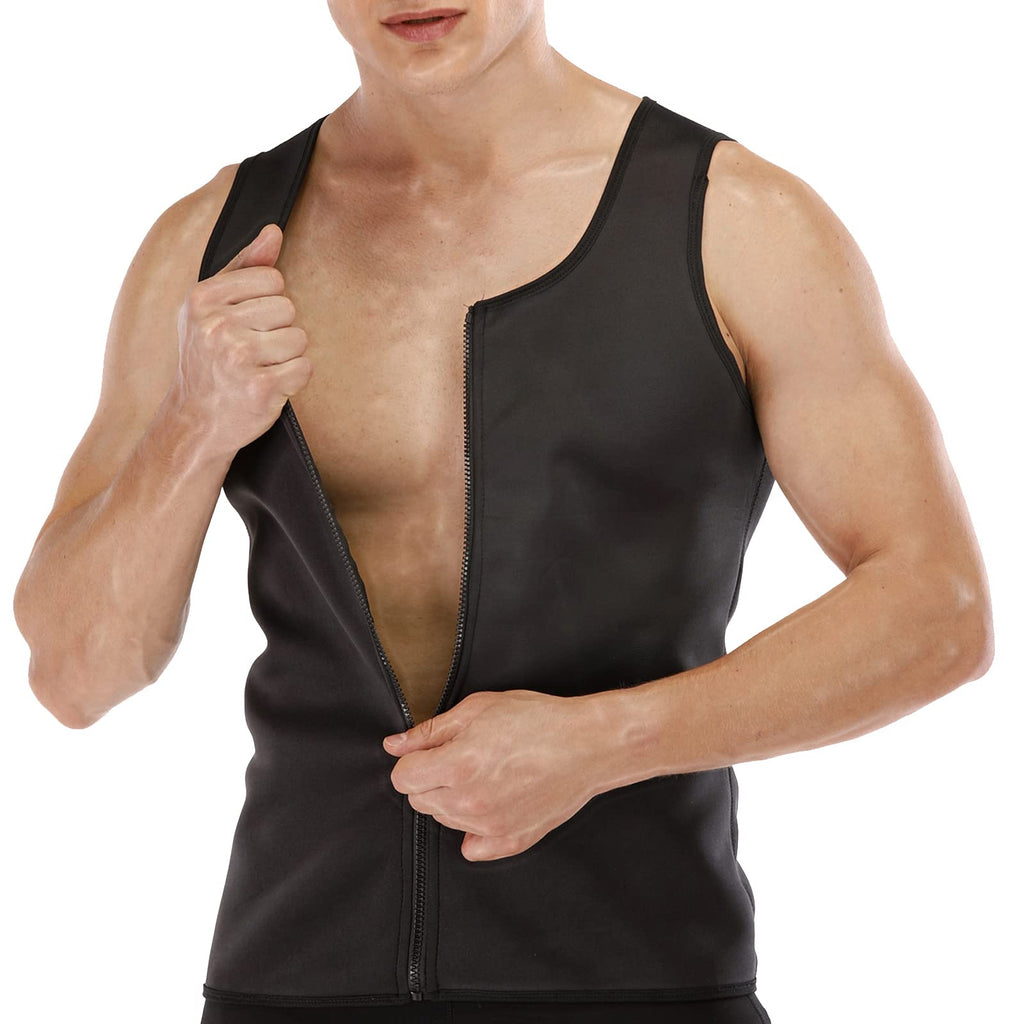 [Australia] - FEimaX Men Sauna Sweat Suit Waist Trainer Workout Body Shaper Men's Hot Vest Zipper Neoprene Slimming Tank Top for Fitness Sport Gym Shirt Shapewear S Black 