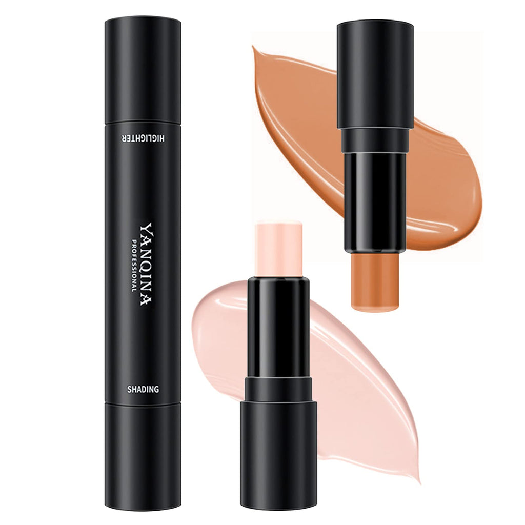 [Australia] - Contour Stick, Highlight Stick, Dual-ended Highlight and Contour Stick, 2 in 1 Body Face Highlighter and Shading Make Up Sticks Foundation Cream (#01(Lvory and Dark Brown)) 