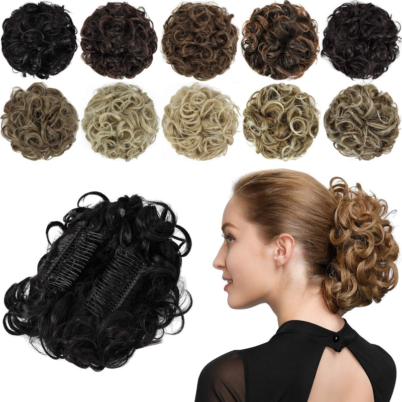 [Australia] - Yamel Combs in Messy Bun Hair Piece Curly Bun Extensions Synthetic Natural Black Updo Chignon Hairpiece for Women 1B# Off Black Natural 