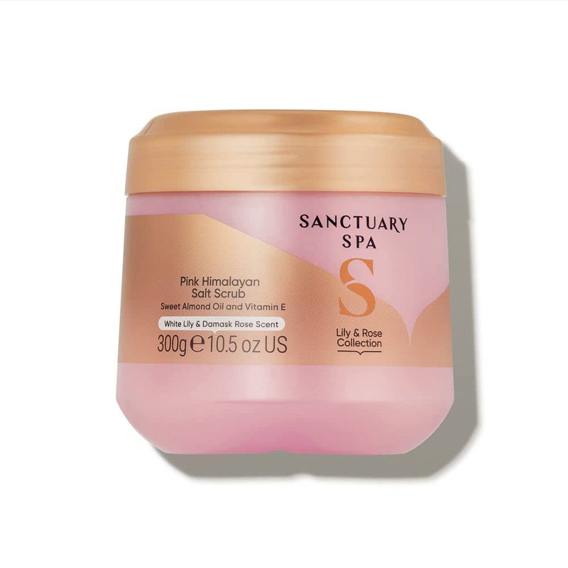 [Australia] - Sanctuary Spa Lily and Rose Salt Body Scrub, Exfoliating Pink Himalayan Salt with Vitamin E and Almond Oil, Vegan and Cruelty Free, 300g New Version 