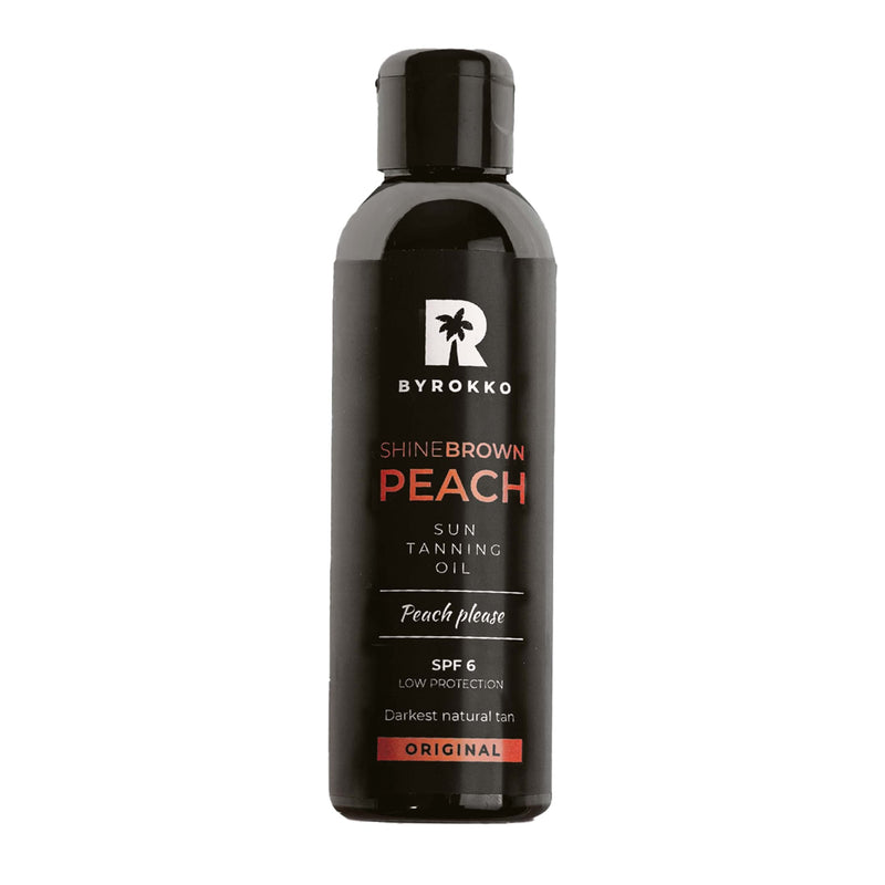 [Australia] - BYROKKO Shine Brown Premium Tanning Accelerator Peach Oil SPF6 (150 ml), Tan Accelerator for Sunbed & Outdoor Sun, Natural Ingredients. Almond Oil, Extra virgin Olive Oil, Vitamin E, Cacao Butter 