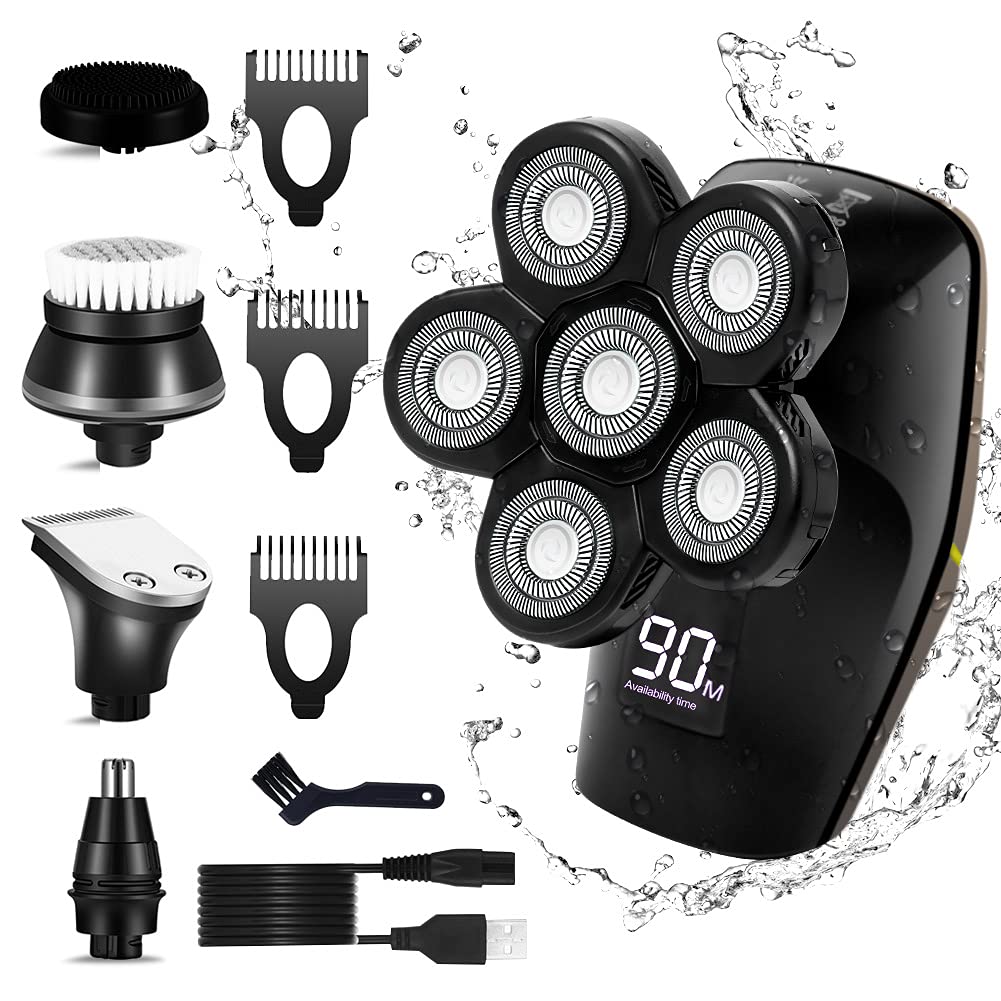 [Australia] - SURKER Electric Head Shaver for Bald Men Rotary Electric Razor Hair Trimmer Grooming Kit USB Rechargeable Wet and Dry Cordless Waterproof 6 in 1 