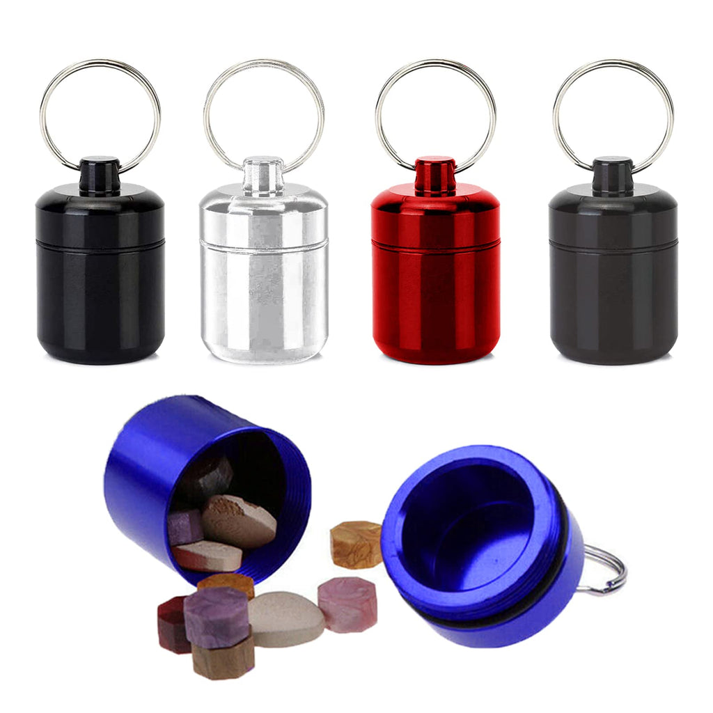 [Australia] - DFsucces 5pcs Aluminum Small Pill Boxes with Keychain Metal Pill Boxes Waterproof Pill Box Portable Pill Container for Outdoor Travel Camping 