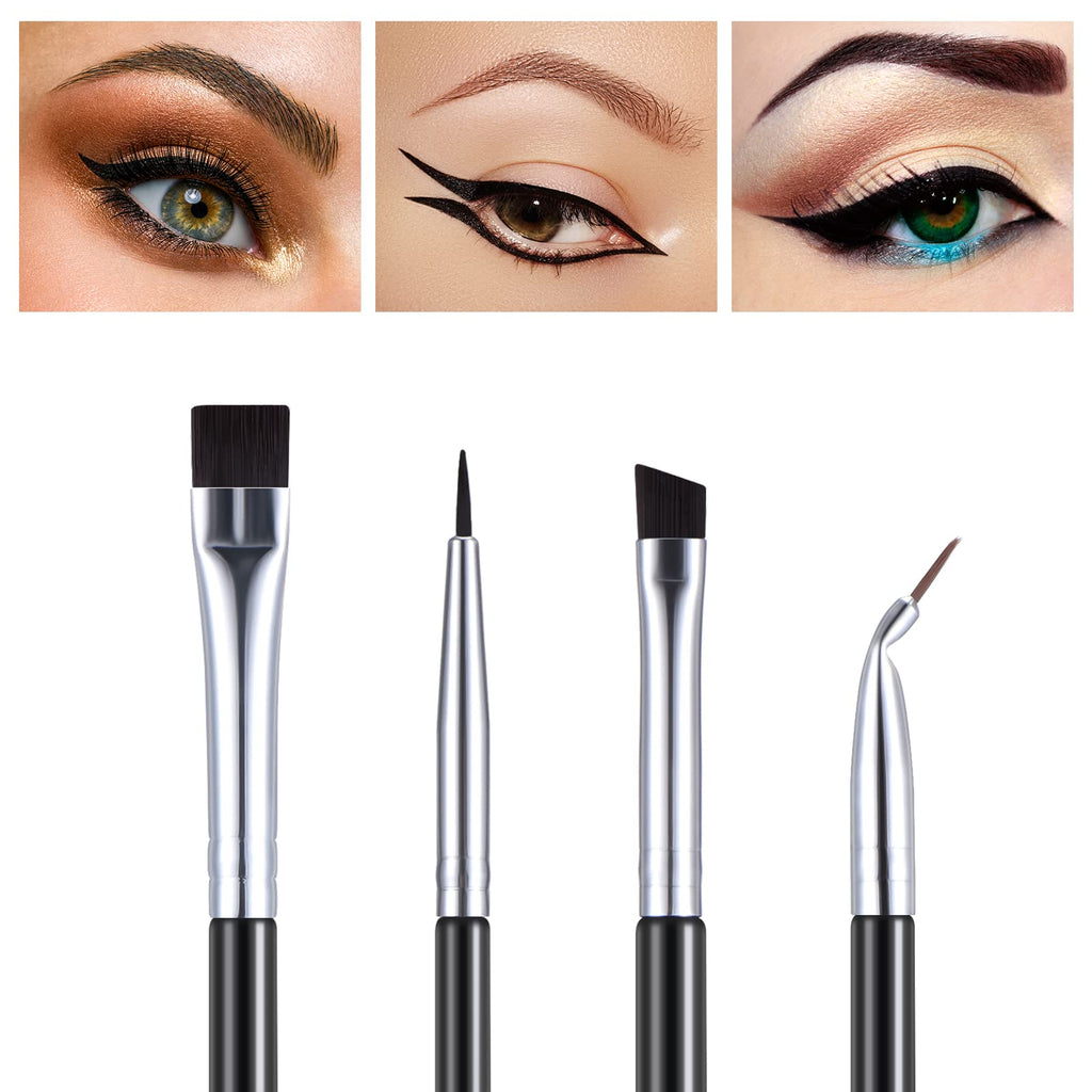 [Australia] - 4 Pieces Eyeliner Brush Kit Fine Flat Eyebrow Brush Thin Bristle Angled Eyeliner Brush Tight Liner Brush Bent Eyeliner Makeup Brush for Applying Gel Cream Liquid Eye Liner 