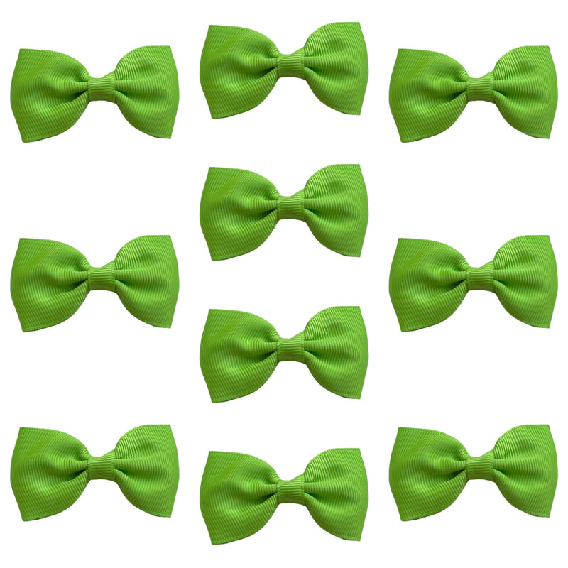 [Australia] - Hair Bows Clips Slides Grips 2.7" inch Solid Vibrant Colour Small Straight Hairbows 10 Pack Apple Green 