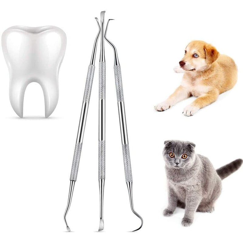 [Australia] - Dog Dental Tooth Tool,3 PCS Stainless Steel Dentist Teeth Cleaning Probe Tooth Scaler Scraper Double Headed Tarter Remover Scraper Pick Calculus Plaque Remover Repair 