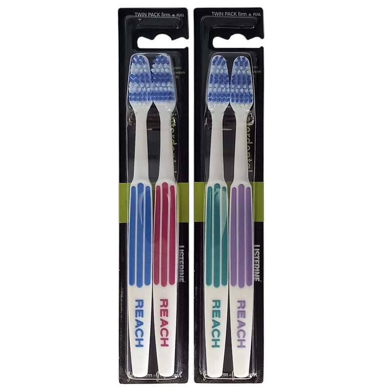 [Australia] - REACH Essential Care Interdental Firm Toothbrush, Duo Pack x 2, Full Head Hard Bristle Manual Toothbrushes, Variety Colors Multipack, Daily Oral Enamel Dental Care 2 Packs (Total 4) 