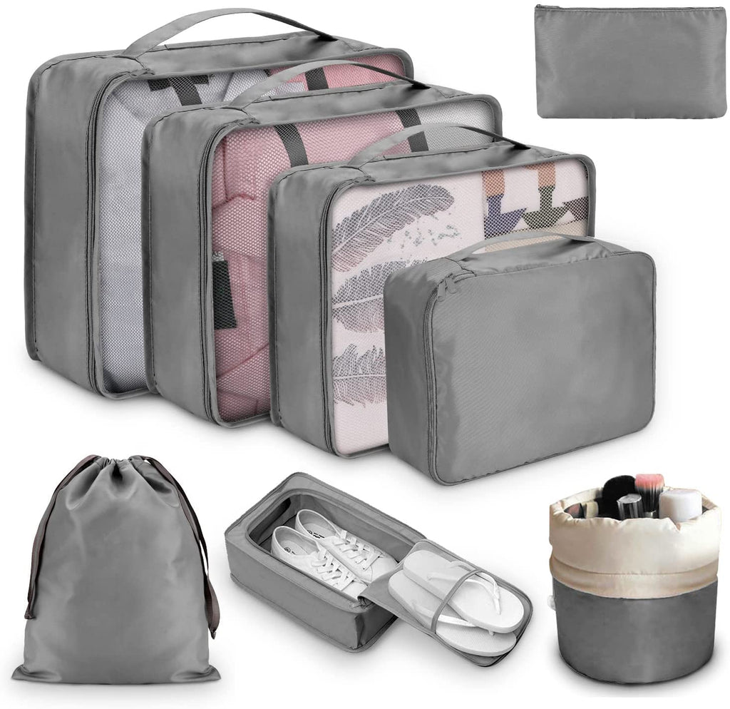 [Australia] - DIMJ 8 Pack Packing Cubes for Suitcase, Travel Luggage Organiser Set, Suitcase Organiser Bags for Clothes, Shoes, Cosmetics, Toiletries (8 Pack, Grey) 