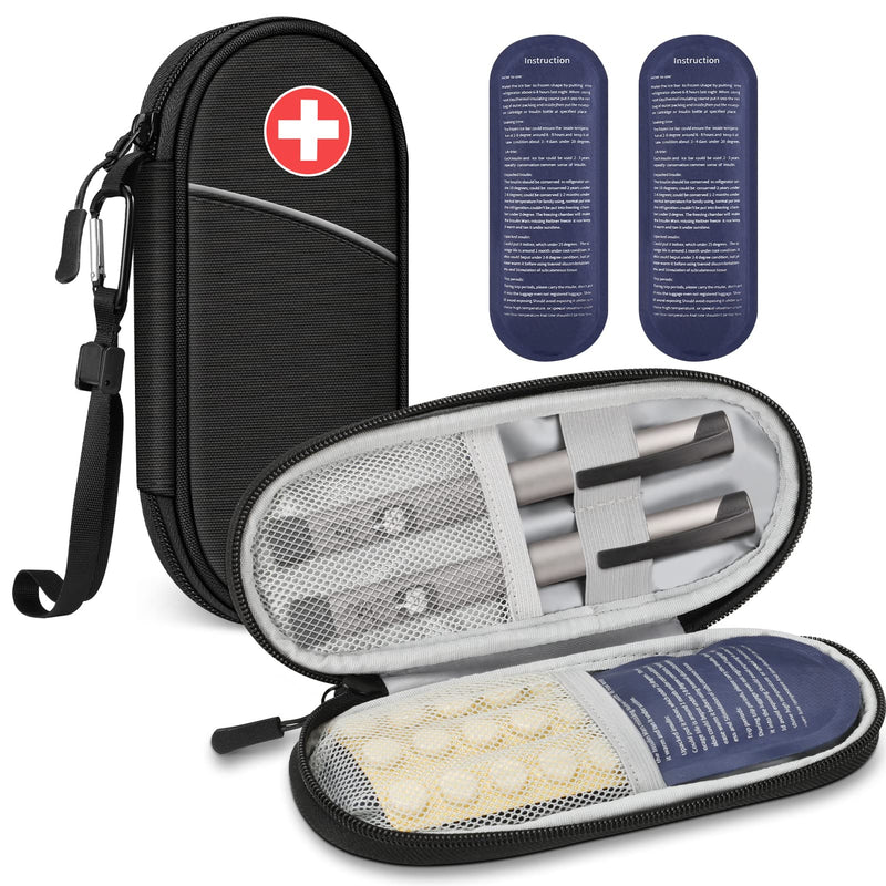 [Australia] - MEDMAX Insulin Cooler Travel Case with 2 Ice Packs - Portable Water Resistant Insulated Diabetic Medication Organizer Carrying Cooling Bag for Insulin Pen and Other Diabetic Supplies, (Black) Black 