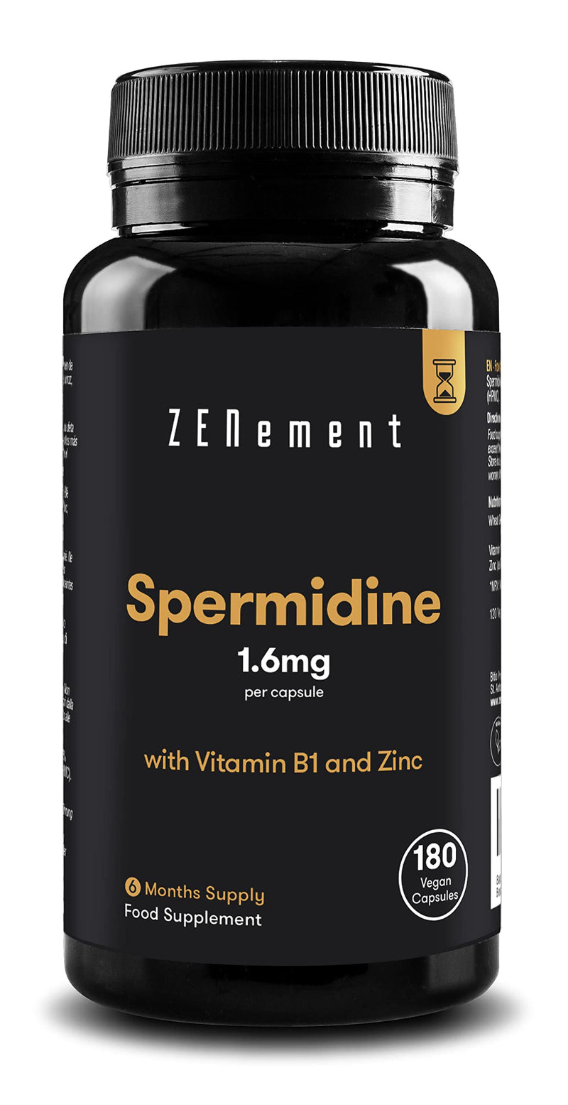 [Australia] - Spermidine, 180 Capsules | 1.6mg per Capsule, with Vitamin B1 and Zinc | Wheat Germ Extract | Anti-Aging, Healthy Aging | Vegan, Additives Free, Non-GMO | Zenement 