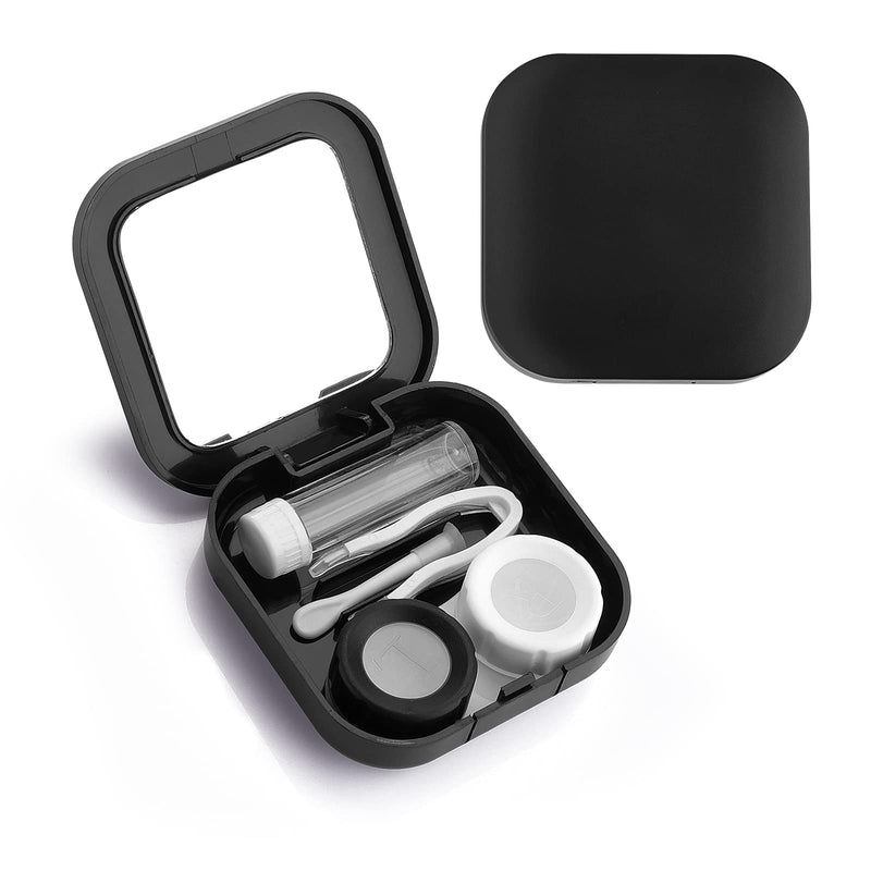 [Australia] - Sibba Contact Lens Cases with Mirror, Contact Lens Holder Mini Box Container, Portable Contact Lens Soaking Case with L and R Caps for Travel Black 