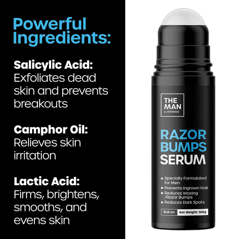 [Australia] - The Man Razor Bumps Serum-Ingrown Hair Treatment for Men-Razor Bump Solution for Body-After Shave & Waxing-Skin Lightener, Dark Spot Corrector Roll-On (3.5fl.oz) 