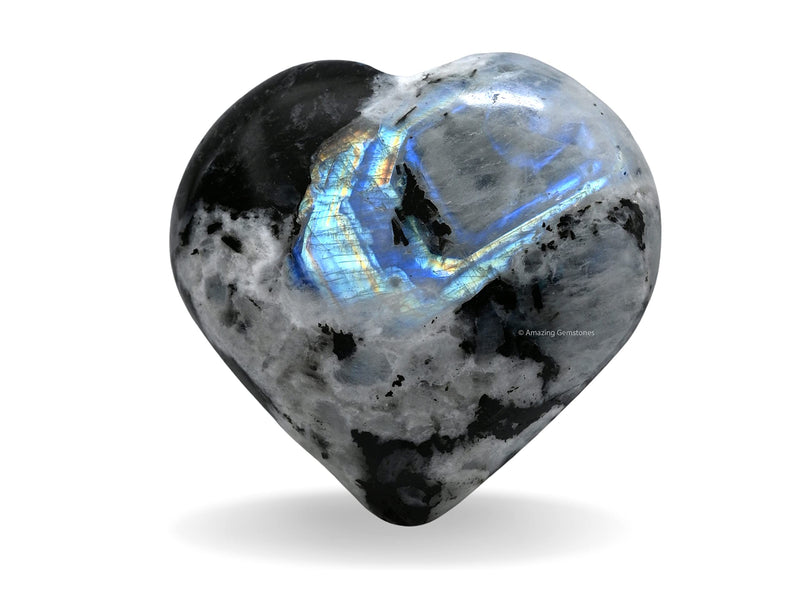[Australia] - Rainbow Moonstone Crystal Heart Palm Stone - Pocket Massage Worry Stone for Natural Body Chakra Balancing, Reiki Healing and Crystal Grid Rainbow Moonstone 
