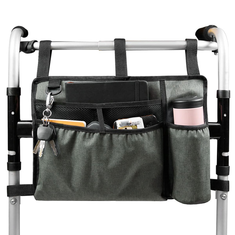 [Australia] - Jetcloud Walking Frame Bag with Cup Holder Large Capacity Walker Basket Folding Double Side Rollator Wheelchair Organizer Pouch Acessories Tote(grey) Grey 