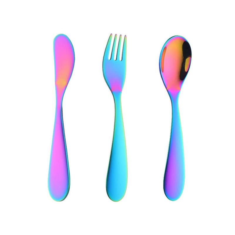 [Australia] - Rainbow Children Cutlery Metal, 3 Pcs Stainless Steel Kids Flatware Set with Knife/Fork/Spoon, Todler Silverware Healthy & Mirror Polished, Dishwasher Safe Rainbow 
