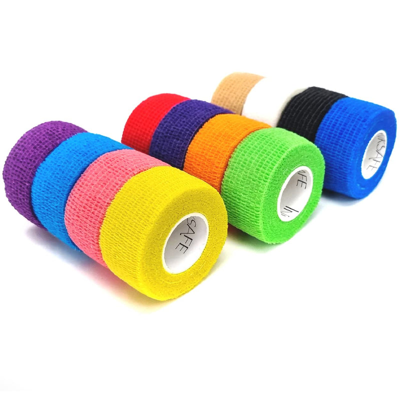 [Australia] - Inksafe Assorted Self Adherent Cohesive Bandages 2.5cm x 4.5m Box of 12 - Uses Include Vet Wrap, Tape for Wrist and Ankle Sprains, Finger and Thumb Tape, 