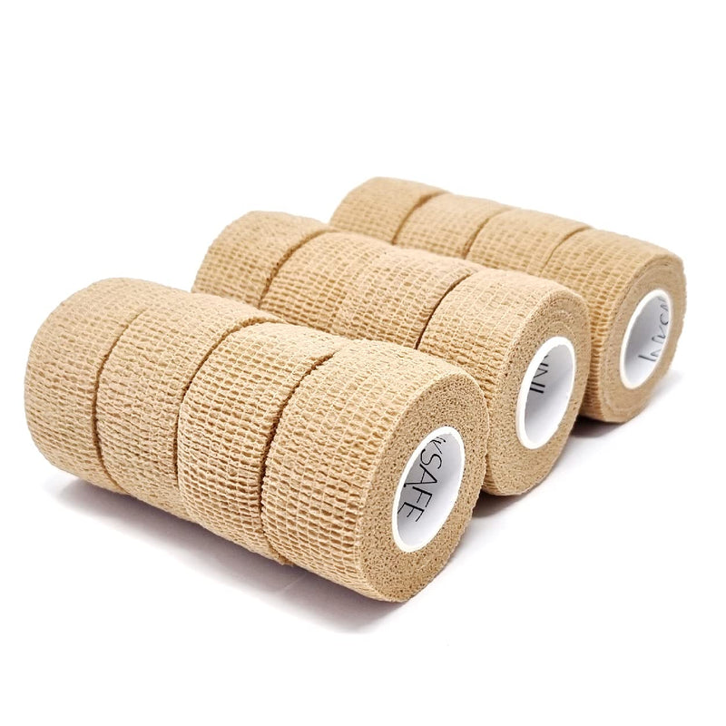 [Australia] - Inksafe Tan Self Adherent Cohesive Bandages 2.5cm x 4.5m Box of 12 - Uses Include Vet Wrap, Tape for Wrist and Ankle Sprains, Finger and Thumb Tape, 