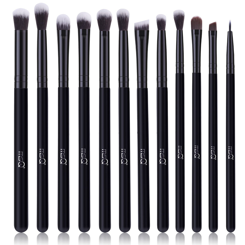 [Australia] - MSQ Eyeshadow Brushes 12Pcs Professional Eye Makeup Brush Set,Eye Makeup Brushes Set for Concealer, Eyeliner, Eyelash,Eyebrow, Blending, Contour (Pure Black) 1Pure Black 