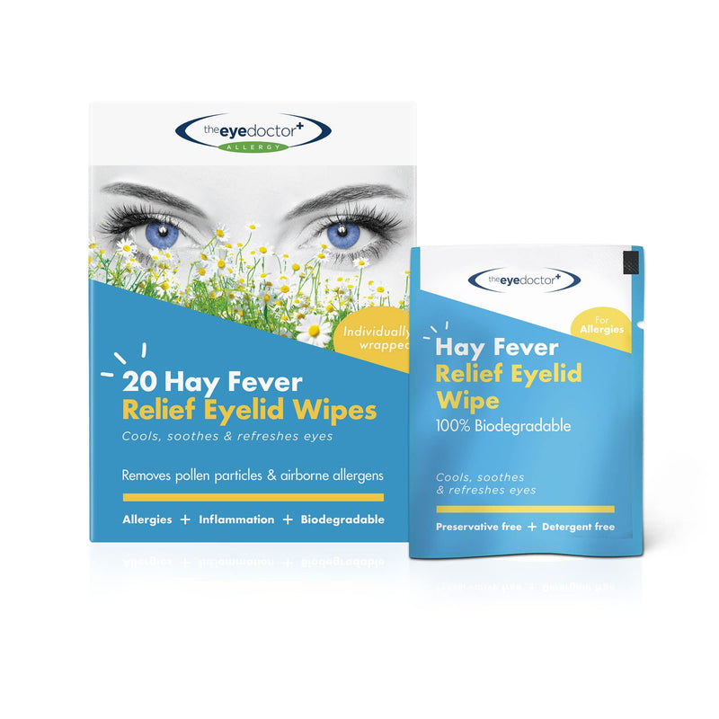[Australia] - The Eye Doctor Hay Fever Relief Eyelid Wipes - 20x Single Use Eye Wipes for Allergy & Hayfever - Inflammation, Watery Itchy Eyes,White 20 Wipes Allergy Wipes 