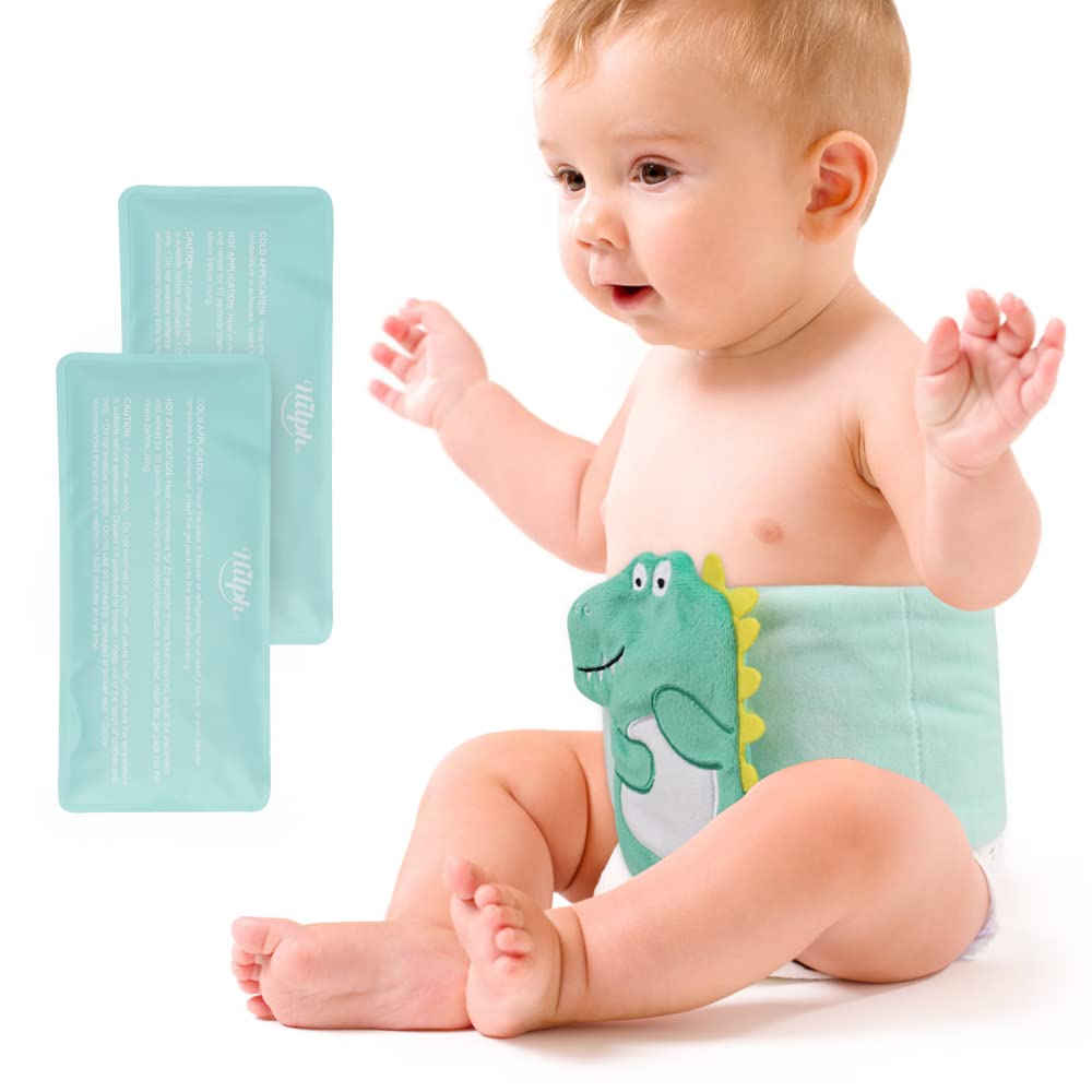 [Australia] - Hilph Infant Ice Pack Wrap for Baby Colic, Gas and Upset Stomach Relief, Heated Tummy Wrap with Gel Ice Pack, Natural Pain Relief for Upset Stomach in Kids and Toddlers - Green Dinosaur 