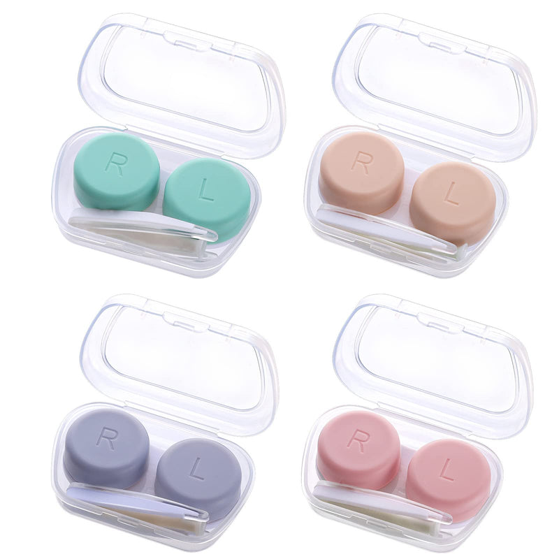 [Australia] - Medo 4 Pack Contact Lens Cases, Contact Lens Container Box Portable Travel Contact Lens Case Left/Right Eyes Contact Lens Holder with Storage Box Tweezers Wearing Stick 