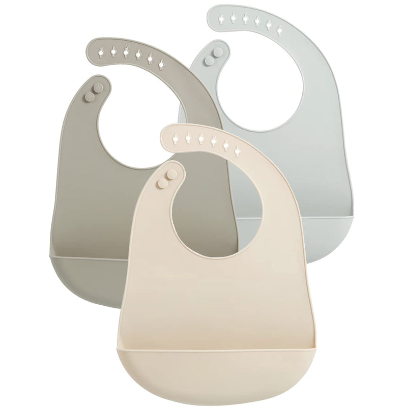 [Australia] - PandaEar (3 Pack) Silicone Baby Bibs Cute Super Thin Light Weight Feeding Bibs for Babies & Toddlers, Waterproof Adjustable Soft Silicone Bibs with Food Catcher Pocket, Unisex, Non Messy 