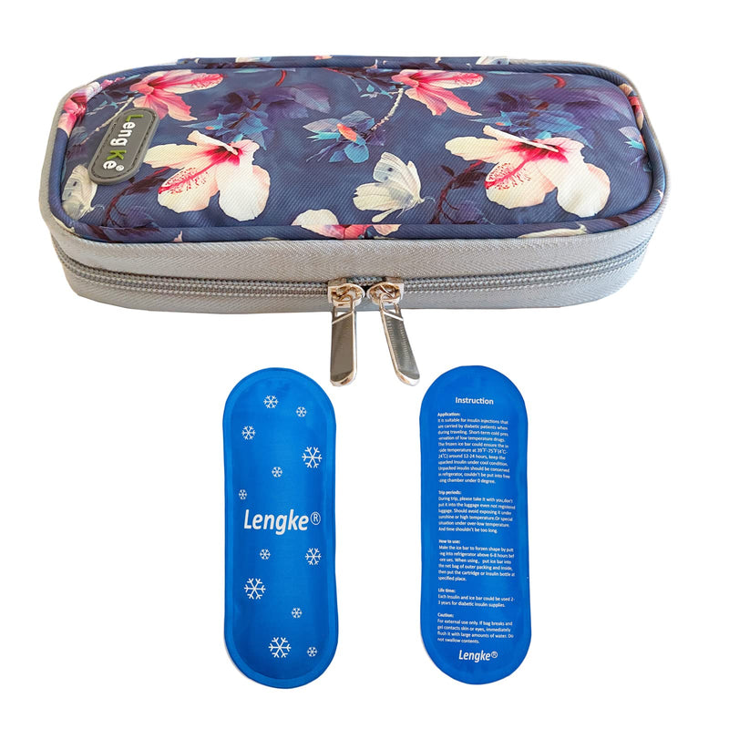 [Australia] - Insulin Travel Cooling Bag for Diabetic Organizer with 2 Ice Packs Medical Cool Bag for Insulin Pen and Insulin Medicine (Begonia Flowers) Begonia Flowers 