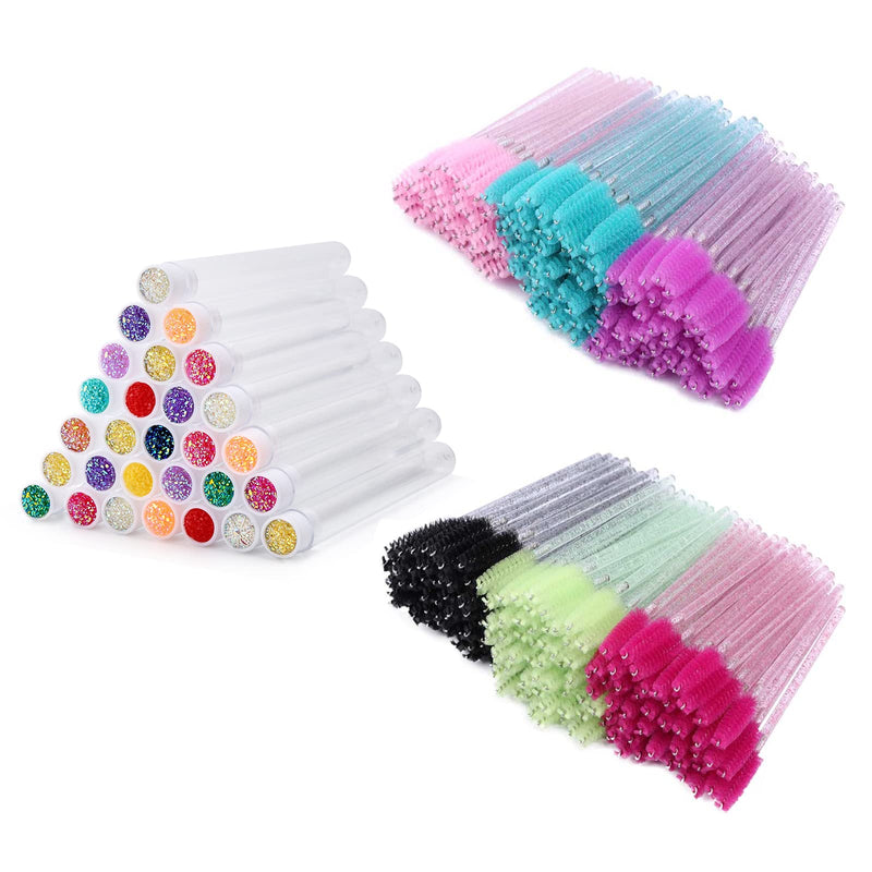 [Australia] - Tbestmax 300 Disposable Mascara Wands and 30 Reusable Empty Eyelash Brush Tube, Crystal Lash Spoolies for Eyelash Extensions Wands-6 Colors 