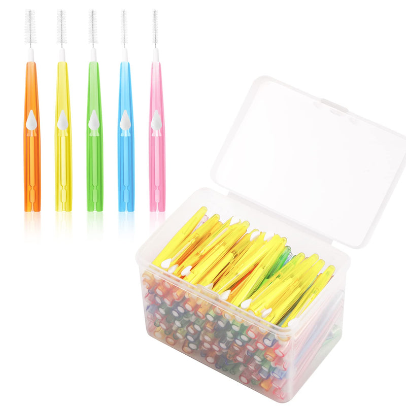 [Australia] - Annhua 100 Pcs Ugraded Interdental Brushes, Push-Pull Dental Floss Brush with Storage Box (Orange, Yellow, Pink, Green, Blue) 100Pcs 
