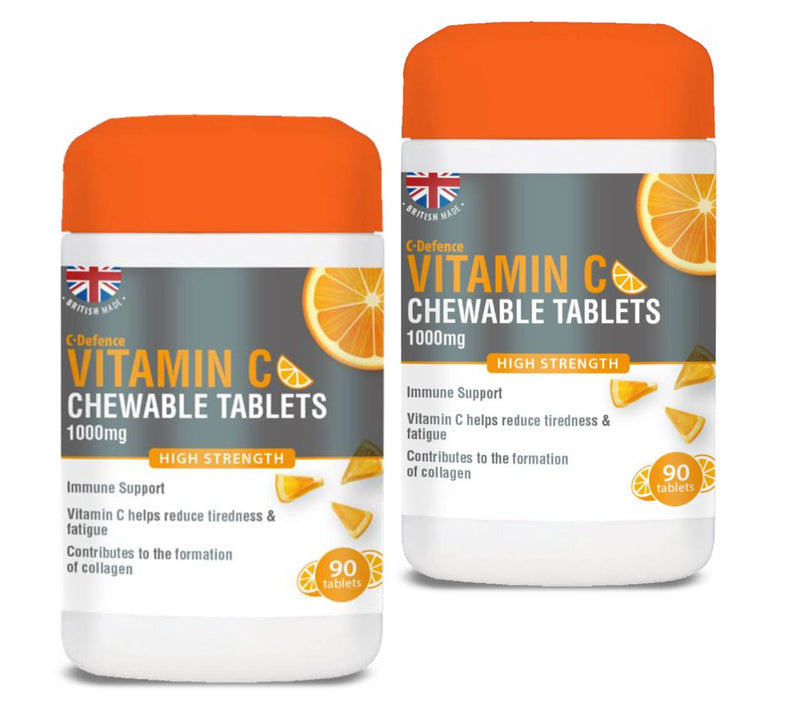 [Australia] - Vitamin C 1000mg Chewable by Club Vits - 180 Tablets - Supports Immune Health and Helps Fight Colds - Helps Reduce Tiredness and Fatigue (Pack of 2) 180 (Pack of 2) 