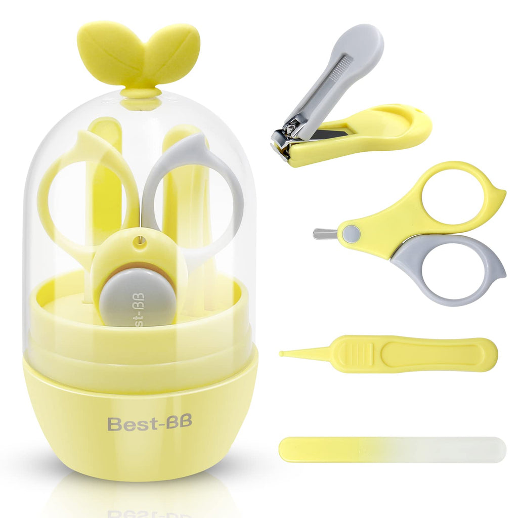 [Australia] - Baby Nail Clipper Kit, 4-in-1 Baby Nail Care Set with Cute Case, Baby Nail Clippers Scissor, Nail File & Tweezer for Newborn Infant Toddler Kids Toes and Fingernails (Yellow) Yellow 