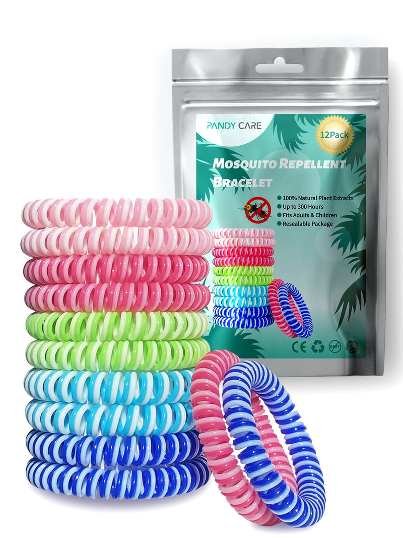 [Australia] - Mosquito Repellent Bracelet 12 Pack, PandyCare Insect, Midge & Mosquito Bands Wristbands for Adults, Kids & Baby - 2 Coils in 1, Waterproof, 100% Natural Plant Essential Oil, Deet Free with 300 Hours 