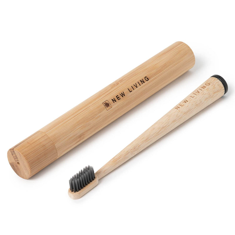 [Australia] - Bamboo Toothbrush & Holder | Bamboo Carry Case with Included Standing Bamboo Toothbrush | Biodegrade Eco Product | 21cm Natural Product 
