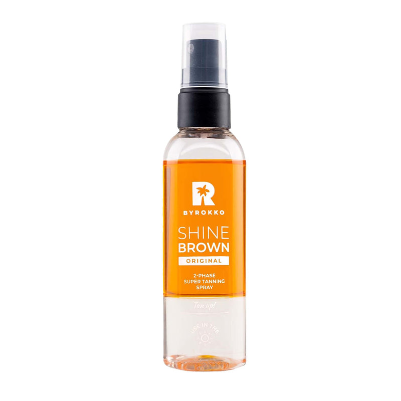 [Australia] - BYROKKO Shine Brown Two-Phase Super Tanning Spray (100 ml), Deep Tan Accelerator Spray with Natural Oils and Hyaluronic Acid, Effective in Sunbeds & Outdoor Sun, with warm and sunny Mango Scent 