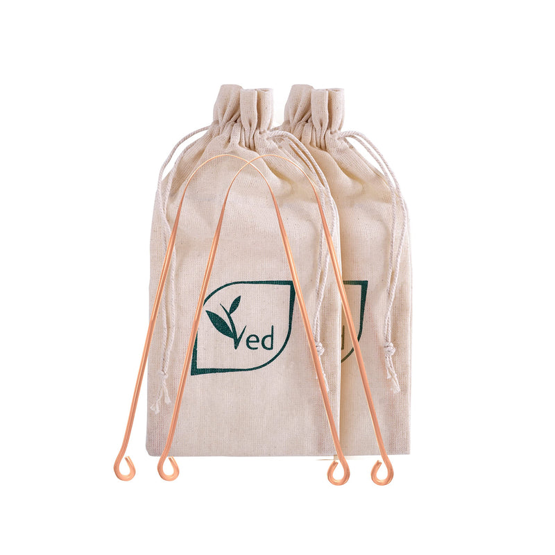 [Australia] - Ved Copper Tongue Scraper, Tongue Cleaner peck of 2- Natural Breath Freshener and Confidence Booster with Eco Friendly Travel Bag. 