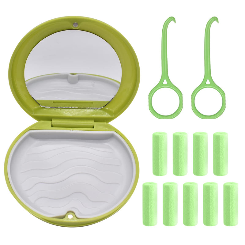 [Australia] - Denture & Teeth Mouth Tray Retainer Box Sets Partial Denture Box with 2Pcs Aligner Removal Tool and 9Pcs Invisible Chewer (Green) Green 