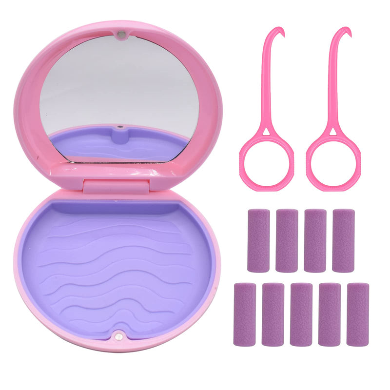 [Australia] - Pink Denture & Teeth Mouth Tray Retainer Box Sets Partial Denture Box with 2Pcs Aligner Removal Tool （Random Color）and 9Pcs Invisible Chewer (Random Color) Pink 