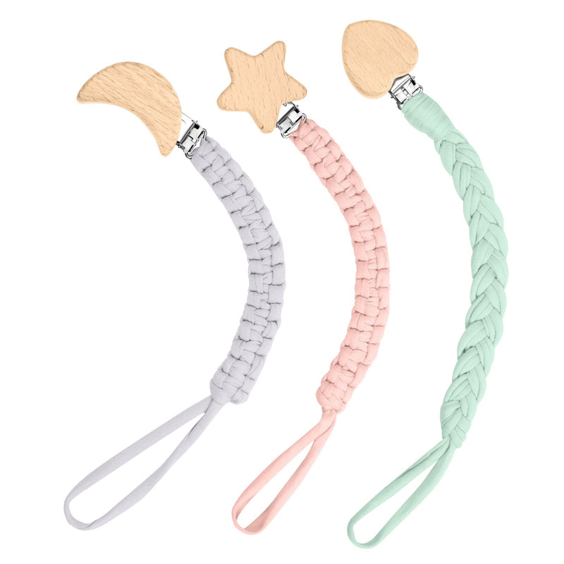 [Australia] - Vicloon Dummy Clips for Baby, 3 Pack Wooden Baby Dummy Clips, Soother Pacifier Chain Holder Clips BPA Free Baby Dummy Chain for Teether Toy or Soothie 3PCS 