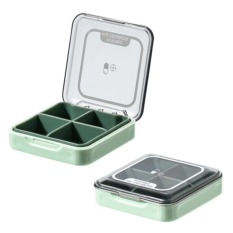 [Australia] - Small Pill Box, BPA Free Pill Case with 4 Large Compartmensts to Hold Vitamins, Moistureproof Portable Pill Box Organiser for Travel (Light Green) Light Green 