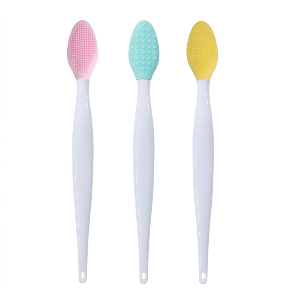 [Australia] - 3pcs Soft Silicone Exfoliating Lip Brush Tool Double-sided Lip Brush Cleaning Lip Brush Face Cleaning Applicator for Plump Smoother and Fuller Lip Appearance (Pink, Yellow, Green) 