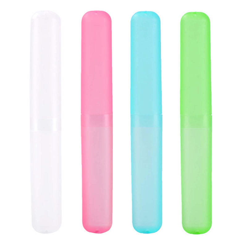 [Australia] - 4pcs Plastic Toothbrush Case Travel Cover Holder Storage (Pink, Blue, Green and White) 