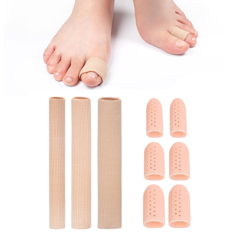 [Australia] - 3 Pcs Cuttable Toe Tubes Toe Cushion Tube Toe Soft Gel Corn Pad Protectors for Blisters, Calluses, Toes and Fingers with 3 Pair Breathable Toe Covers 