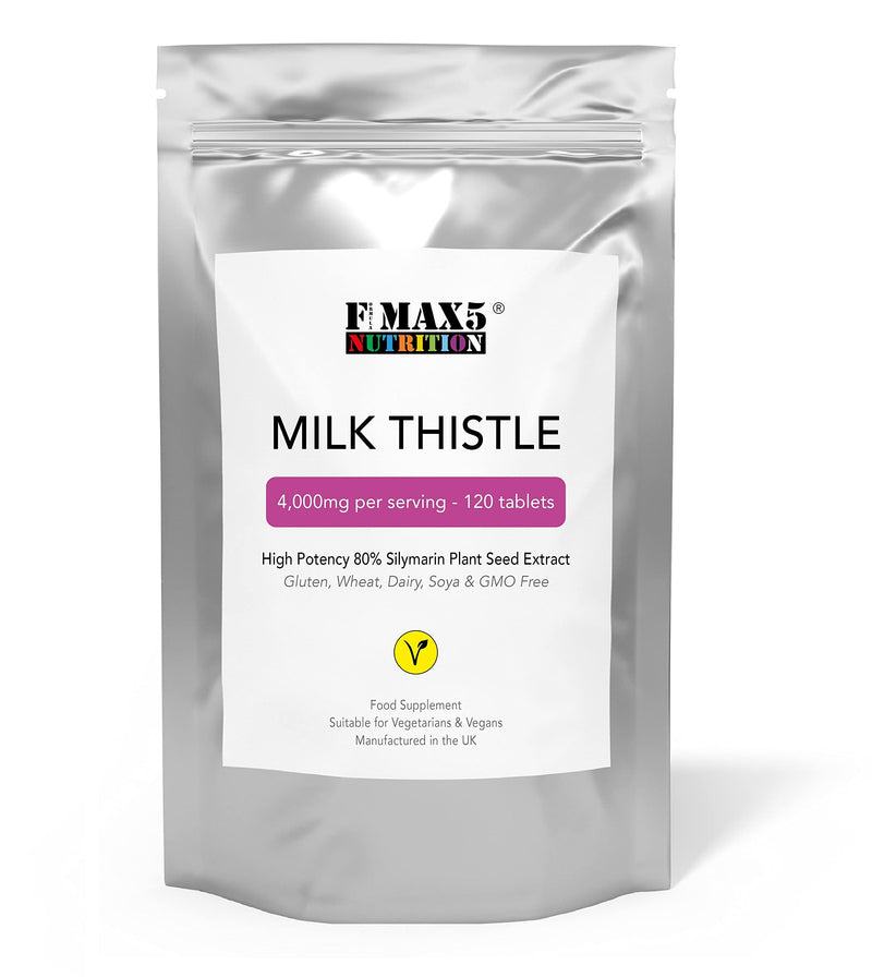 [Australia] - Milk Thistle (80% Silymarin) Tablets - High Strength 4000mg Supplement, 120 Tablets (2 per Serving) - Not Capsules or Tincture - Vegan, GMO-Free, Gluten-Free, UK Made 