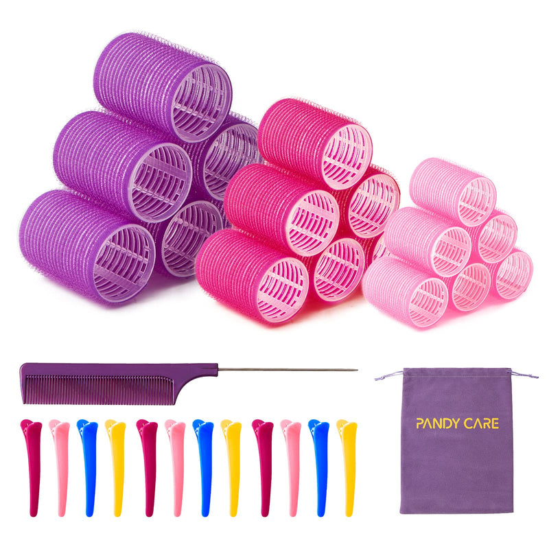 [Australia] - Hair Rollers Set 32 PCS, PandyCare Hair Rollers For Long Hair & Short Hair - No Heat, Hair-friendly, Natural Effect, Includes 18 Rollers (1.73+1.41+0.98 inch), 12 Clips,1 Rat Tail Comb & 1 Storage Bag 